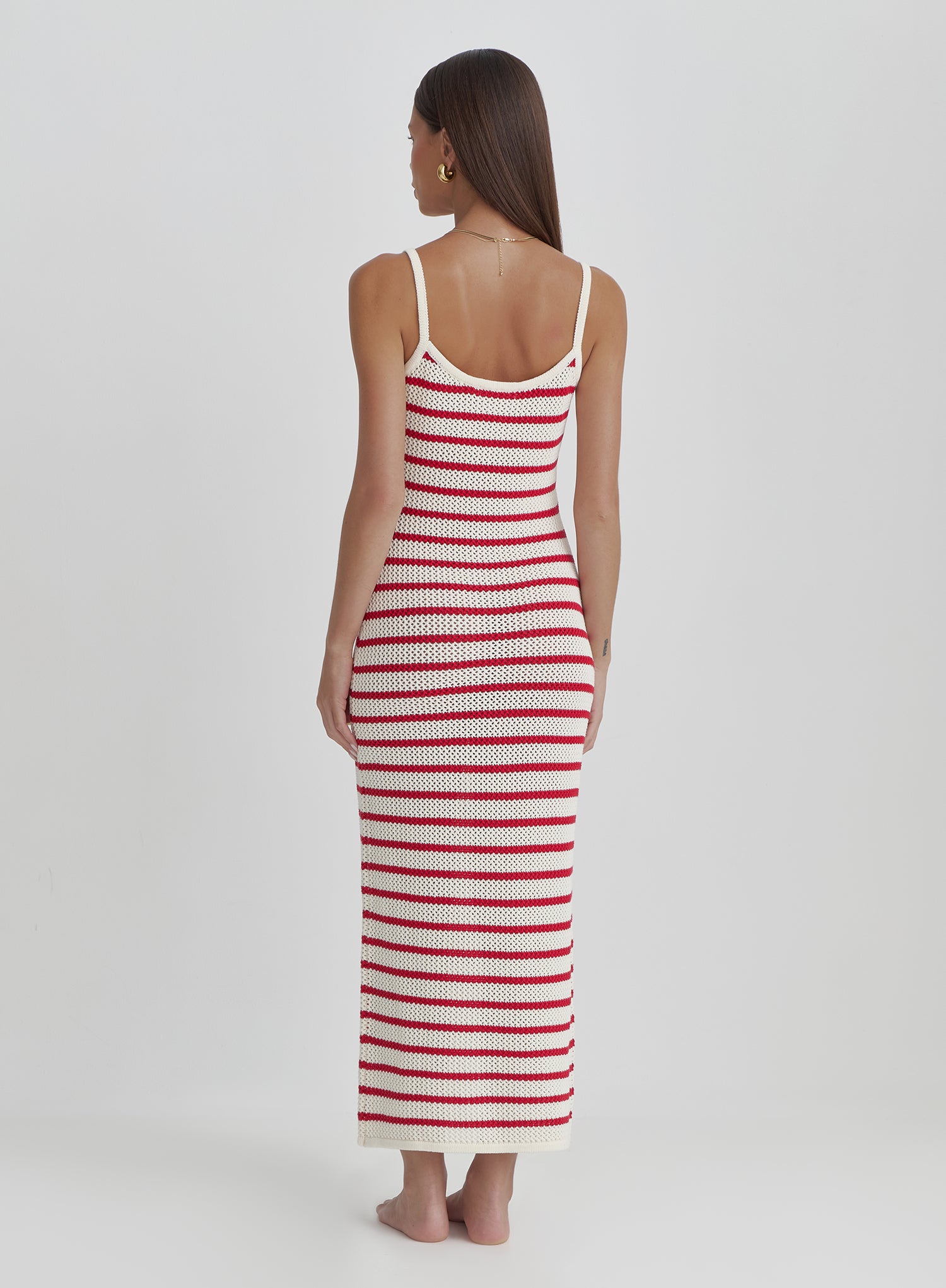 Red And White Stripe Knitted Maxi Dress